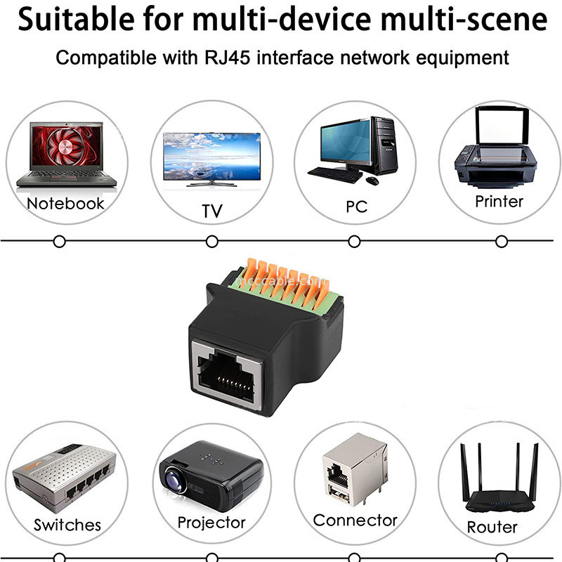 RJ45 প্রোটোকল থেকে 8 পিন কোর দ্রুত সংযোগ টার্মিনাল ঝালাই ছাড়াই মহিলা 8P8C ক্রিস্টাল হেড নেটওয়ার্ক, থ্রেড সহ
