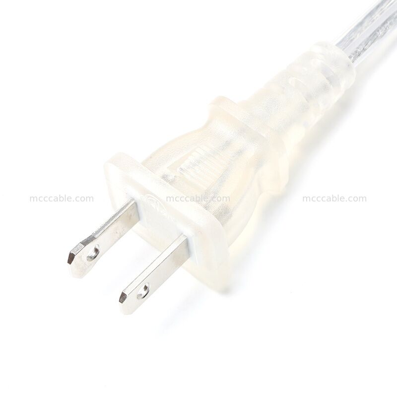 18AWG SPT-2 কেবল সহ কাস্টম ট্রান্সপারেন্ট পোলারাইজড টু-প্রং পাওয়ার কর্ড অ্যাসেম্বলি