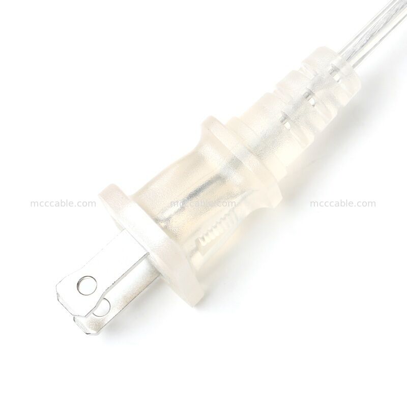 18AWG SPT-2 কেবল সহ কাস্টম ট্রান্সপারেন্ট পোলারাইজড টু-প্রং পাওয়ার কর্ড অ্যাসেম্বলি