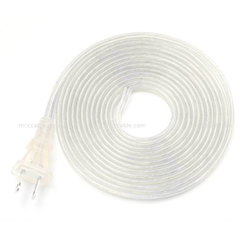 18AWG SPT-2 কেবল সহ কাস্টম ট্রান্সপারেন্ট পোলারাইজড টু-প্রং পাওয়ার কর্ড অ্যাসেম্বলি